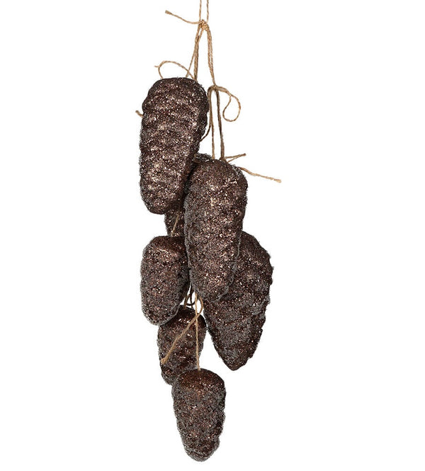 Brown Glittered Hanging Pinecones