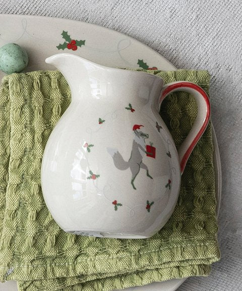 Fox and Holly Stoneware Pitcher
