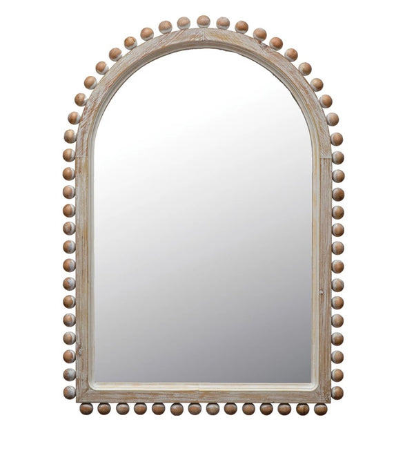Wood Ball Framed Arched Wall Mirror, Natural (Pick Up Only)