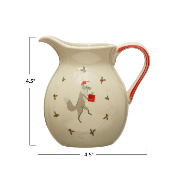 Fox and Holly Stoneware Pitcher