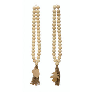 Wood Beads with Fall Icon and Jute Tassel