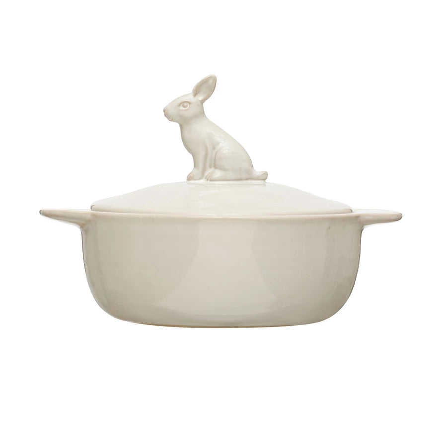 4 Cup Stoneware Baker with Rabbit Finial