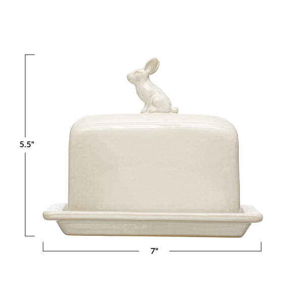 Stoneware Butter Dish with Rabbit Finial