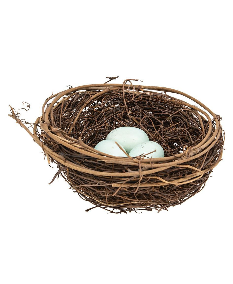 Twig and Vine Bird Nest with Blue Eggs