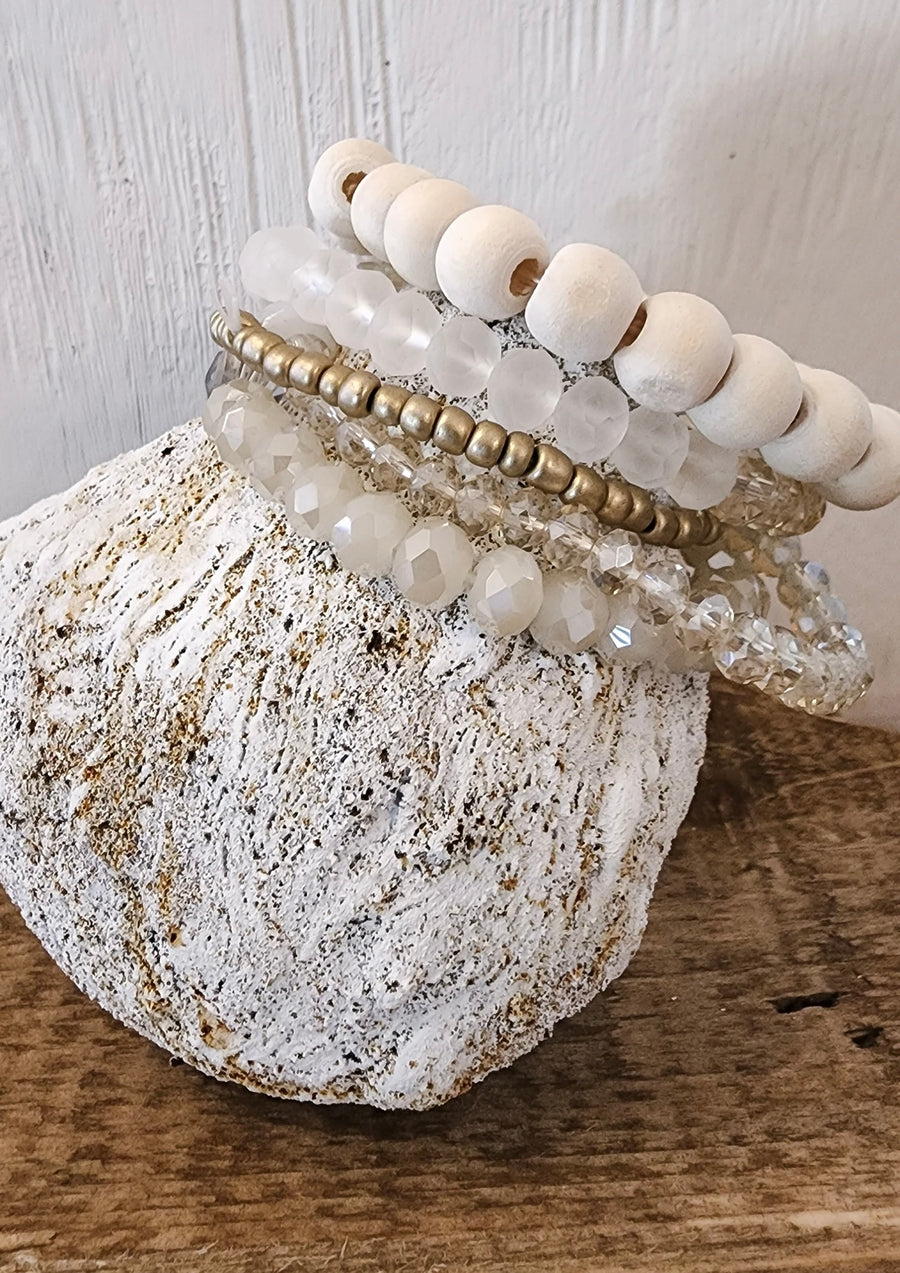 Glass and Wood Beaded Bracelet Stacks