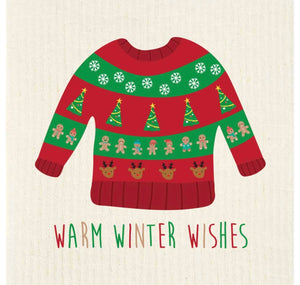 Christmas sweater Warm Wishes Swedish Dishcloth