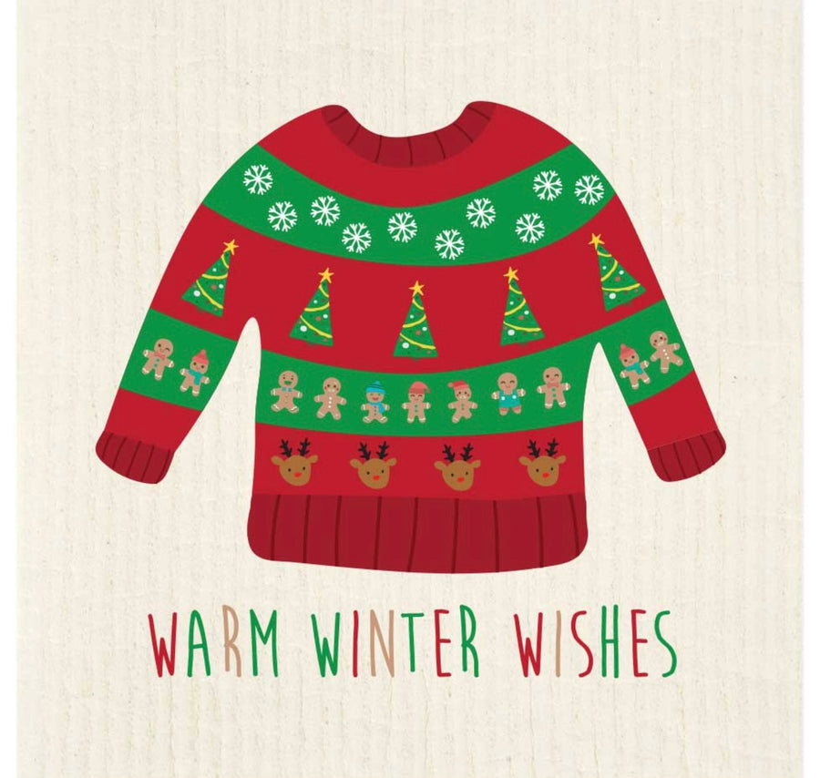 Christmas sweater Warm Wishes Swedish Dishcloth
