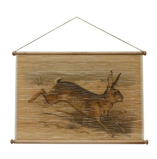 Printed Bamboo Scroll wall decor with Rabbit image